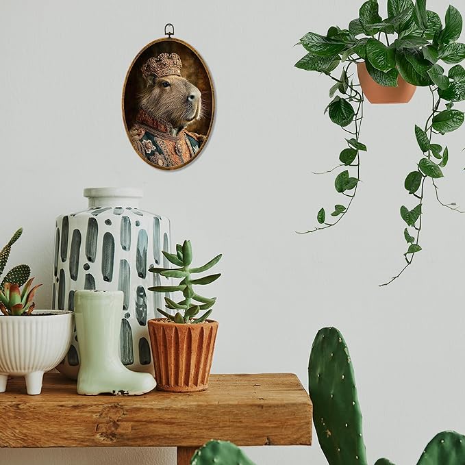 Hiuwevt Vintage Renaissance Style Capybara Oval Wall Art Decor, Capybara Gifts Framed Canvas Prints, Animal Oval Wall Hanging Decor for Home Bedroom Living Room Decorations, 8.6x11.4 Inches