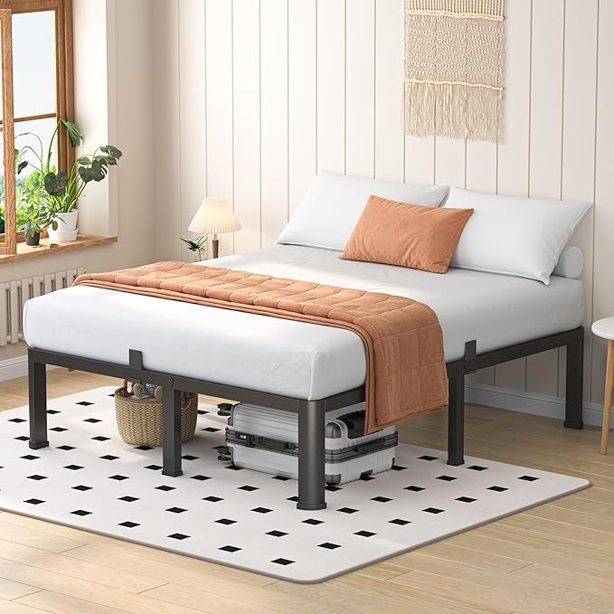 18 Inch King Heavy Duty 3500 lbs Bed Frame with Round-Corner Legs & Anti-Squeak Design – Quick Assembly Metal Platform, No Box Spring Needed