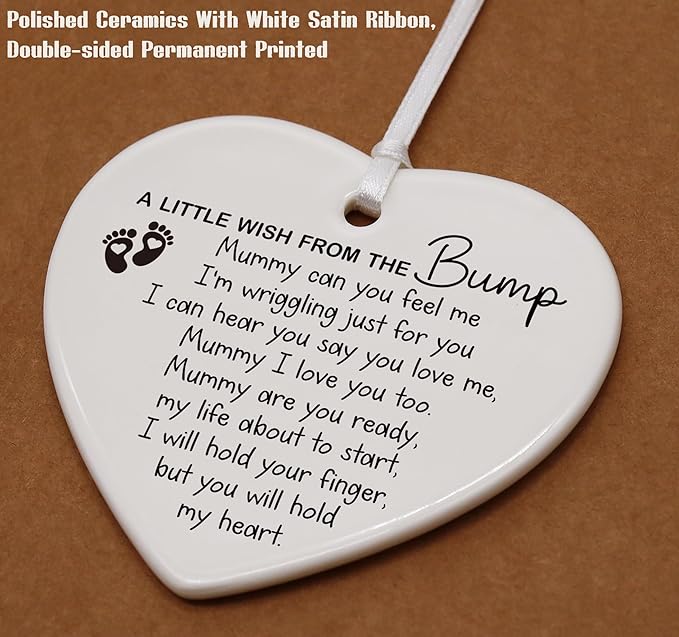 Baby Bump New Mom Gift-Mama to Be Pregnancy Announcement Keepsake-Ceramic Heart Shaped Ornament-Christmas New Mom Appreciation Sign Plaque for Expecting Mothers Nursery Home Decor