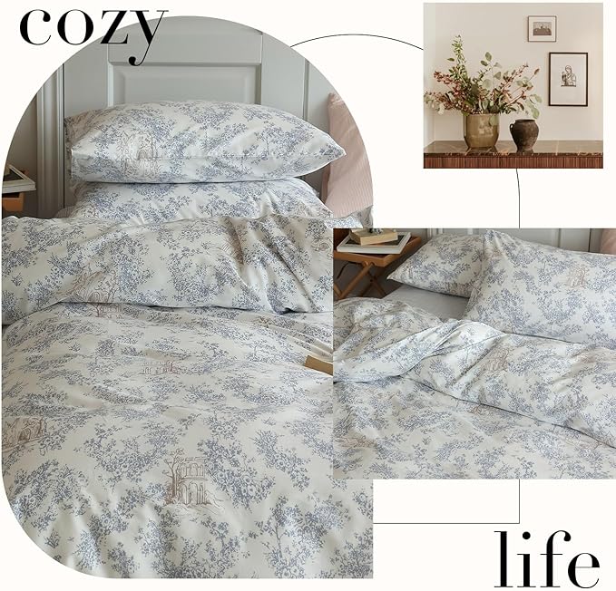 HighBuy Vintage Floral Girl Duvet Cover Twin Boho Flower Print Bedding Set Country Style Floral Comforter Cover with 2 Pillowcases Cozy Cotton Cottagecore Chic Flower Bedroom Collection Twin
