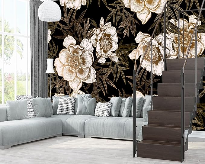 XMPMBM-Peony Floral Fabric Wallpaper Living Room Bedroom Bathroom Wall Mural-W 132" X H 92"（93 Square Foot）