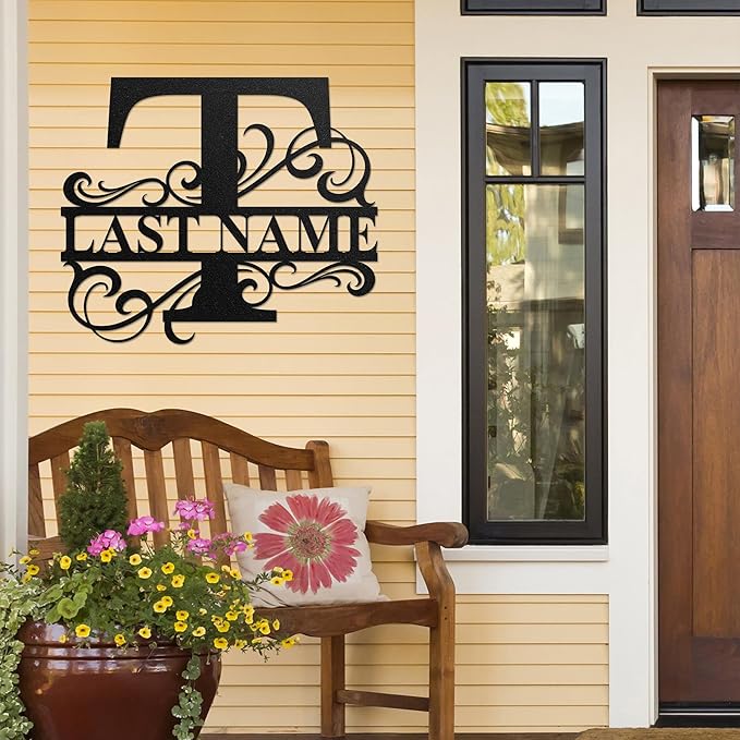 LULLBABYMALL Custom Metal Signs - Last Name Sign, Split Letter Monogram, Letter T, Family Name Wall Art, Outdoor Metal Signs, Personalized Wedding Gift