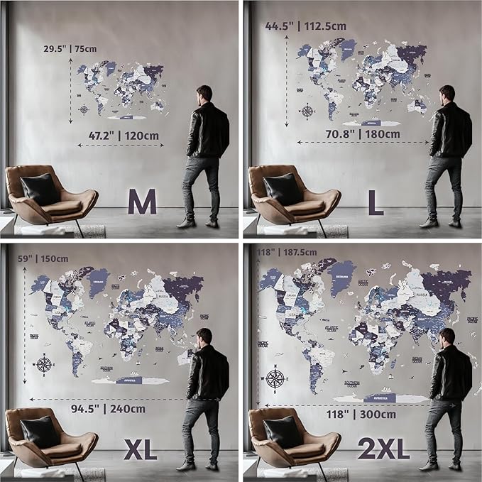 Colorfull Worlds 3D Wooden World Map Wall Art - Premium Multicolored World Travel Art for Wall Decor with Push Pins- Ideal Housewarming Gift & Travel Tracker (Large, Sage)