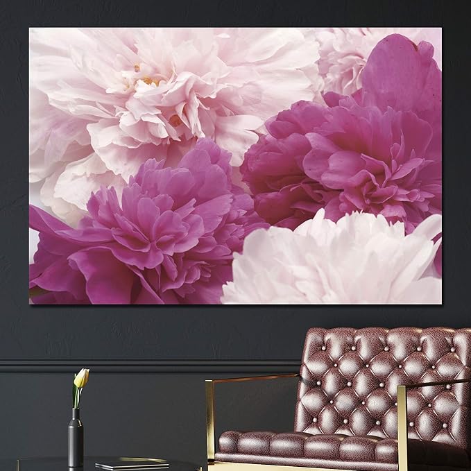 SIGNWIN Canvas Wall Art Bouquet of Blush Pink, Red and White Peony Floral Flower Photography Modern Art Romantics Closeup Relax/Calm Duotone for Living Room, Bedroom, Office - 24x36 inches
