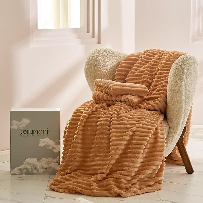 JELLYMONI Plush Duvet Cover Set - Twin Size Orange Striped Fluffy Comforter Cover 2pcs Bedding Set Luxury Ultra Soft Faux Fur Duvet Cover with Zipper and 1 Pillowcase (NO Comforter)