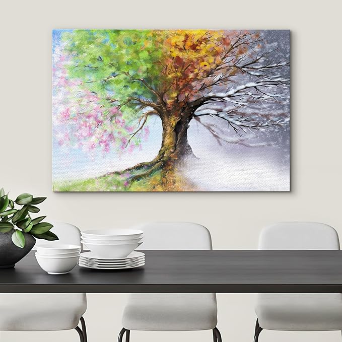 SIGNWIN Canvas Wall Art Four Seasons Fantasy Tree with Colorful Leaves Nature Illustrations Modern Chic Multicolor for Living Room, Bedroom, Office - 24"x36"