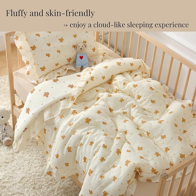 100% Cotton Muslin Crib Comforter/Quilt,Ultra Soft Cozy Reversible Baby Blanket,All Season Toddler Blankets for Boys and Girls, Machine Washable,41"x48"