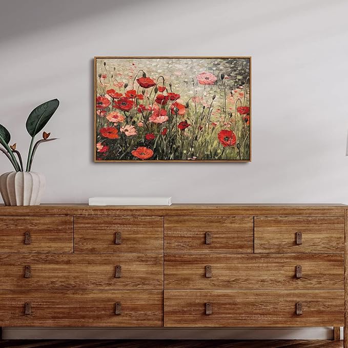 OIQArtOIQ Vintage Landscape Canvas Wall Art Framed Natural Scenery Painting Artwork Prints France Country Wilderness Farmhouse Decor Pictures Kitchen Bedroom Living Room Bathroom