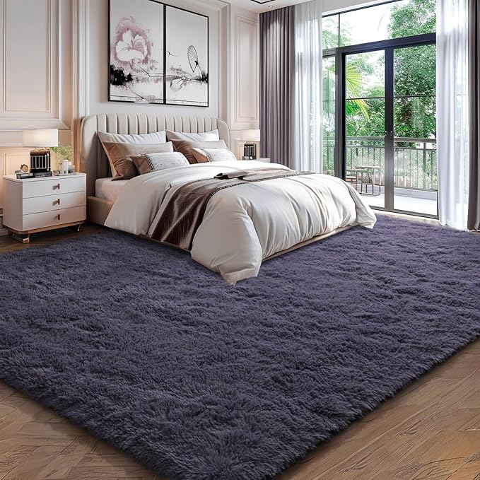 EVOIONOS 5x7 Washable Large Area Rug Living Room, Fluffy Shag Rug for Bedroom, Ultra Soft Plush Non Slip Carpet Indoor Floor Bedside Nursery Kids Girls Room Dorm, Home Decor Aesthetic, Gray Purple