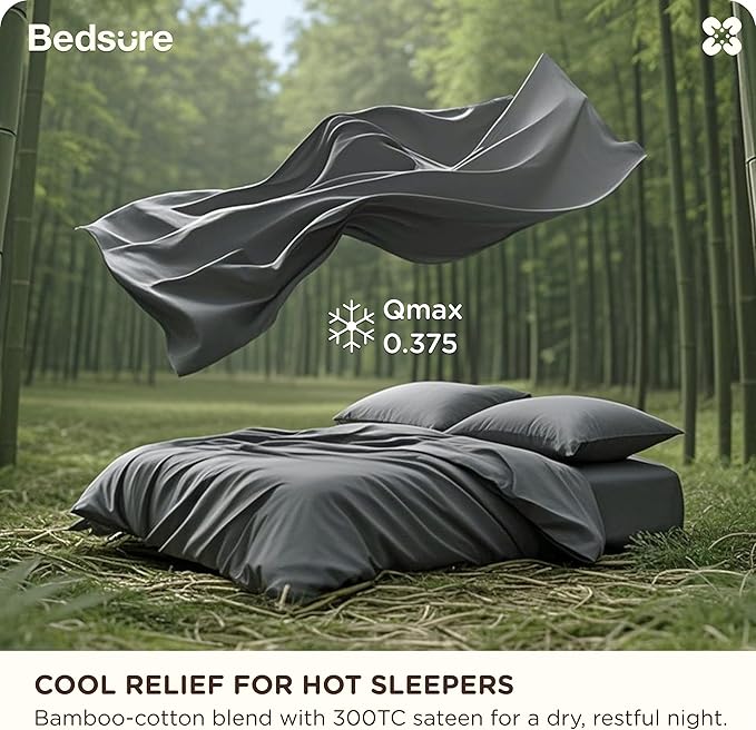 Bedsure Cotton Duvet Cover King Size, Cotton & Rayon Derived from Bamboo Blend Duvet Cover Set for Hot Sleepers, Ultra-Soft, Breathable & Lightweight Home Bedding for All Seasons (Dark Grey,104"x90")