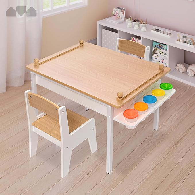 Milliard 2-in-1 Kids Art Table and Chair Set – Activity Table with Storage, Easel Transformation - 5 Paint Cups, and Paper Roll for Endless Creativity