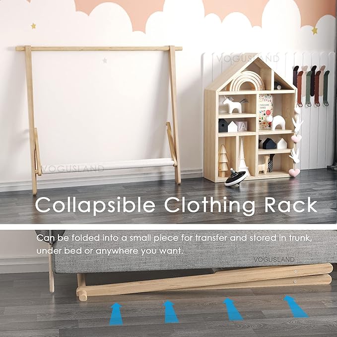 Dress up Rack, Child Garment Rack, Kids Clothing Rack with Storage Shelf (Natural Beech, 47.5" L x 14.5" W x 40" H)