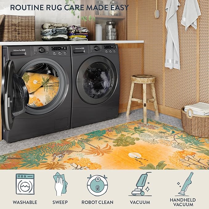 Lahome Fall Jungle Bedroom Rug 8x10 Under Bed, Large Washable Fall Area Rugs 8x10 for Living Room, Soft Sunset Forest Kids Playroom Non Shedding Indoor Carpet for Nursery