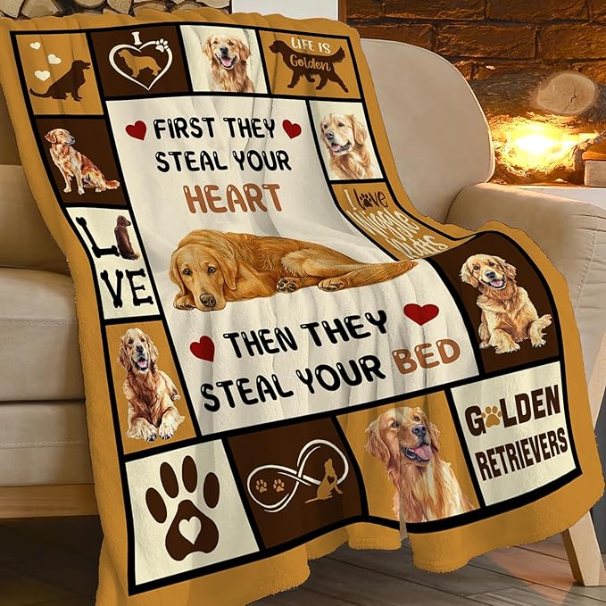 Golden Retriever Blanket Golden Retriever Throw Blanket Gifts Super Soft Flannel Lightweight Fluffy Plush Fuzzy Fleece Dog Decor Blanket for Woman Girl Kids Boys for Bed Sofa Bedding 40"X50"