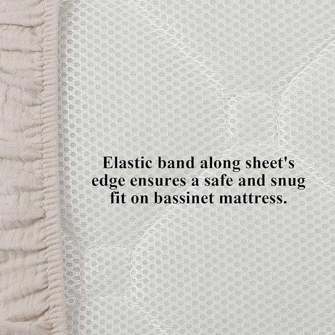Onacosht Muslin Bassinet Sheets 33" x 19" Compatible with Mika Micky, KoolaBaby (3 in 1), BabyBond, HARPPA and RICUTON Bedside Bassinet, 2 Pack for Baby Boy and Girl, Fog and Beige