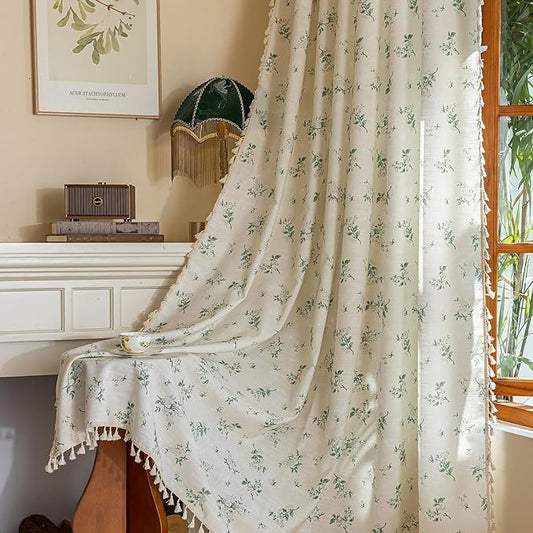 OYX Sage Green Spring Floral Curtains 96 Inch Length 2panels for Living Room, French Country Vintage Light Filtering Patterned Aesthetic Drapes for Bedroom, Rod Pocket Decor Window Treatment Curtains
