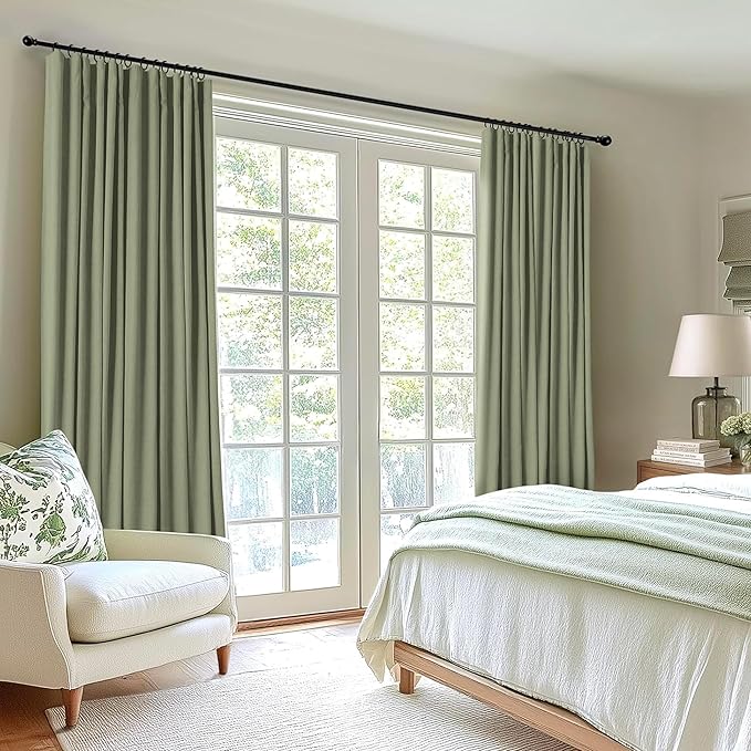 INOVADAY 100% Blackout Curtains for Bedroom, Black Out Curtains 96 Inch Long, Polyester Blackout Drapes, Thermal Insulated Room Darkening for Living Room, 2 Panels - Light Sage Green, W50xL96