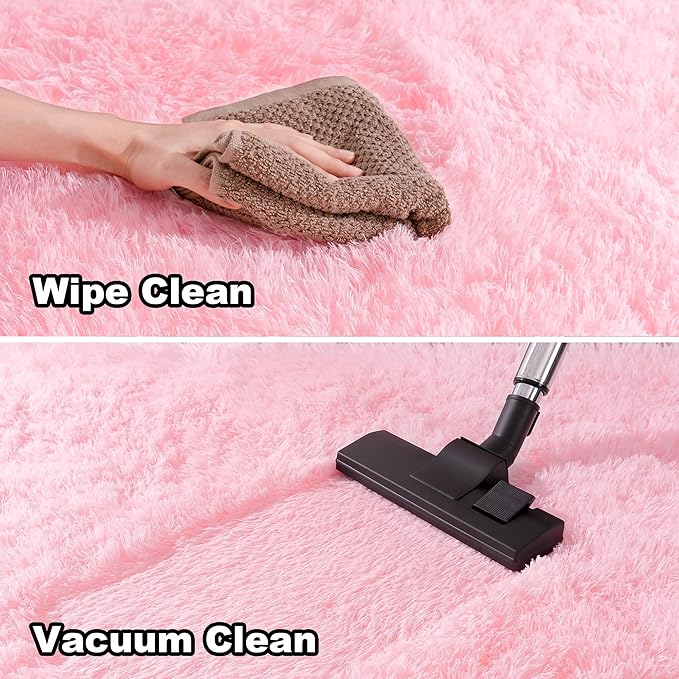 3x5 Fluffy Pink Area Rug - Soft Cute Shag Fuzzy Rug for Bedroom - Anti-Skid Living Room Girls Rug Pink Home Decor