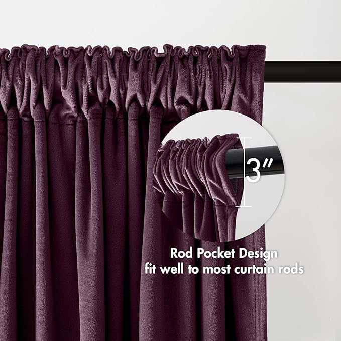 MIULEE Purple Orchid Velvet Curtains Thermal Insulated Blackout Curtain Drapes for Bedroom Living Room Darkening 84 Inches Long Curtains Panels Rod Pocket Set of 2