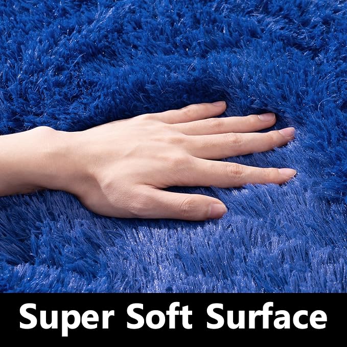 Navy Blue Fluffy Rugs 9x12 Living Room - Super Soft Fuzzy Shag Rug Non Slip Large 9 by 12 Area Rug for Bedroom
