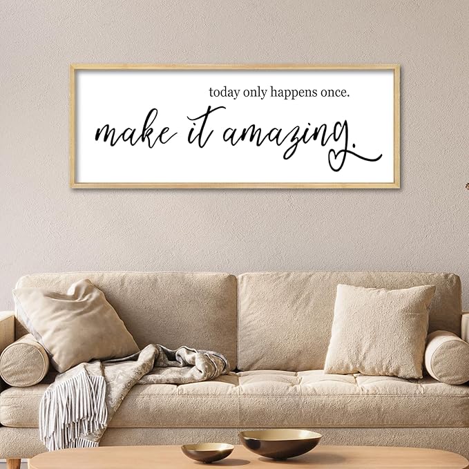 YWJKWLGS Inspirational Quotes for Home office Wall Decor 32x12 Inch Motivational Wall Art Today Only Happens Once Make It Amazing Sign Living Room Large positive Wood Framed Hanging (Wood)