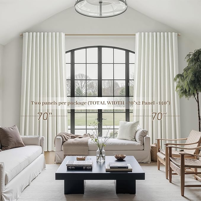 Cute Blackout Curtains 70 Inches Extra Wide Linen 96 Inch Length for Living Room/Sliding Glass Door,Pleated Heavy Duty Thermal Drapes for Winter Thick Large Window(70"Wx96"L 2 Panels Beige White)