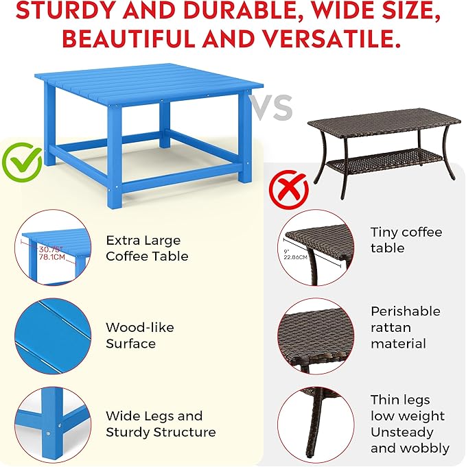 Costaelm Outdoor Kids Table, Toddler Dinner Table Baby Desk Outdoor Childrens Party Tables for Arts & Crafts, Snack Time, Multi-Activity Desk for Ages 2-8 in Classroom/Outside, Pacific Blue