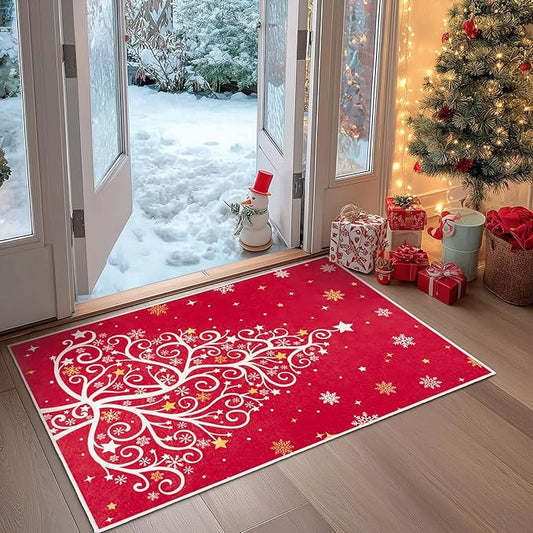 2x3 Machine Washable Christmas Area Rug, Non-Slip Small Christmas Entryway Rug for Front Door, Low Pile Indoor Door Mat for Entryway, Bedroom, Dining Room & Kitchen(2x3 Christmas Tree)