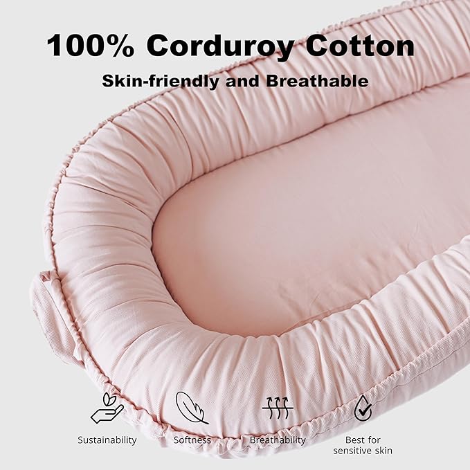 Infant Lounger, Baby Nest Cover for Baby Girls & Boys, Newborn Essentials for Baby 0-12 Months, 100% Cotton Breathable (Mistyrose_Corduroy)