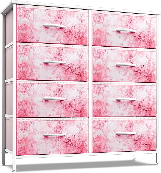 Sorbus Dresser with 8 Drawers - Furniture Storage Chest Tower Unit for Bedroom, Hallway, Closet, Office Organization - Steel Frame, Wood Top, Easy Pull Fabric Bins (8-Drawer, Pink)