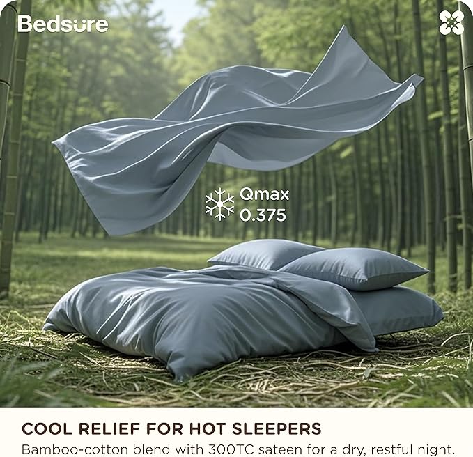 Bedsure Cotton Duvet Cover King Size, Cotton & Rayon Derived from Bamboo Blend Duvet Cover Set for Hot Sleepers,Ultra-Soft, Breathable & Lightweight Home Bedding for All Seasons (Dusty Blue,104"x90")