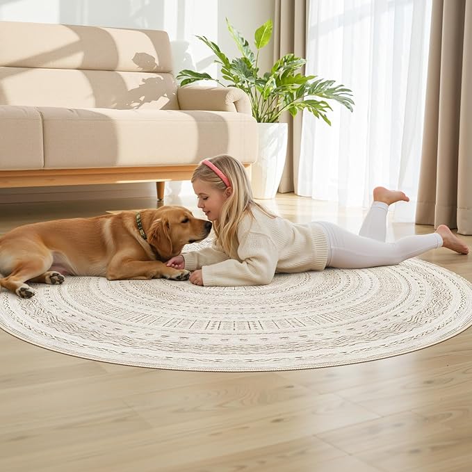 Area Rugs for Living Room Washable Living Room Rug Soft Neutral Indoor Floor Carpet Non-Slip Stain Resistant Modern Boho Rugs for Bedroom Dining Room Kids Room Nursery Office Home Brown/Cream