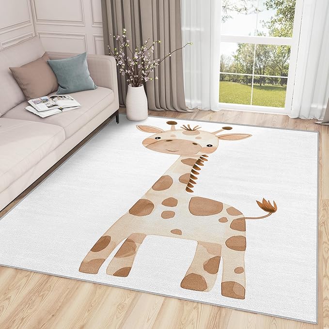 Giraffe Rugs for Baby Nursery - 5x6 Rug - Giraffe Rug - Cute Cartoon Safari Area Rug - Kids Baby Nursery Rugs - Zoo Animal Carpet - Home Decor