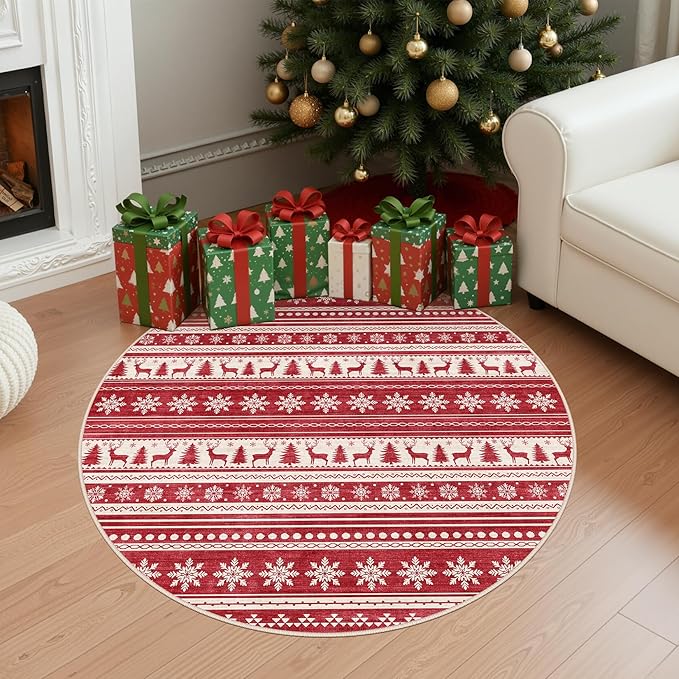 Area Rugs for Living Room Washable Living Room Rug Soft Neutral Indoor Floor Carpet Non-Slip Stain Resistant Modern Boho Rugs for Bedroom Dining Room Kids Room Nursery Office Home Red