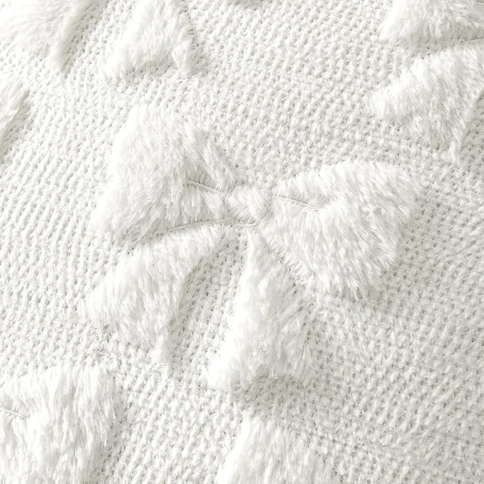 MIULEE Pure White Bow Pillow Covers Christmas Coquette Room Decor Aesthetic Set of 2 Decorative Cute Girl Throw Pillow Soft Plush Faux Pillowcase for Girl Bed Couch Sofa,18x18 Inch
