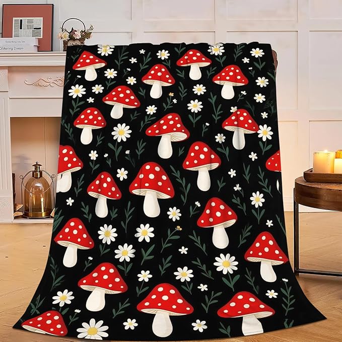 Mushroom Throw Blanket Mushroom Botanical Fleece Soft Cozy Fuzzy Plush Warm Stuff Bedding Toddler Nursery Baby Blanket for Boys Girls Kids Adult Men Women 60"X80"