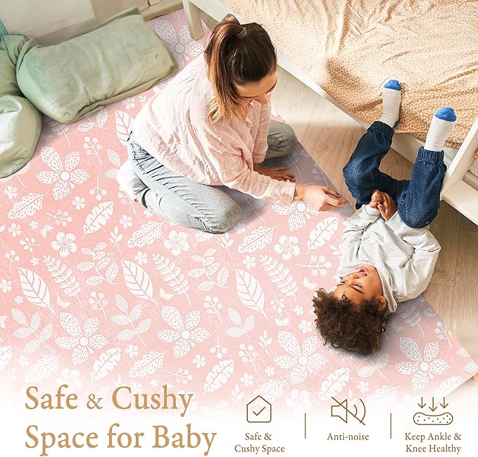 PopsyKosy Premium Baby Floor Play Mat - Thick & Cushioned 0.5 inch Playroom Foam Mat, Non-Toxic Odorless - 6 Tiles - Spacious 6x4 ft. - Stylish & Large, Waterproof for Kids & Toddlers - Baby Coral