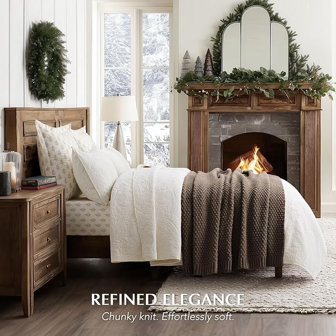 EVERGRACEHOME Chunky Chenille Knit Throw Blanket for Couch, Soft Luxurious Moss Stitch Blankets for Bed, Cozy Decorative Farmhouse Knitted Throws for Sofa, Cocoa Brown, 50" x 60"