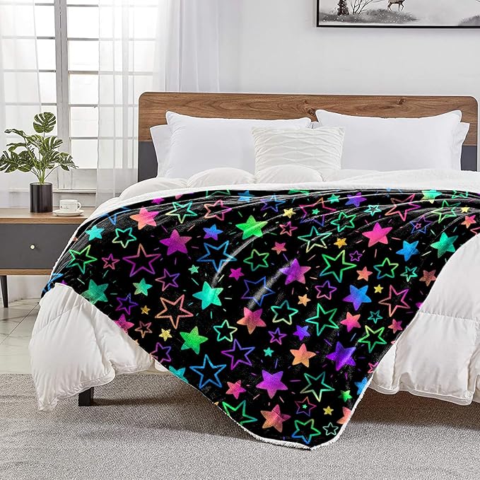 Ultra Soft Fleece Blanket- Lightweight & Warm Throw Blanket for Couch, Cozy Plush Sherpa Blanket for Adults Kids, Durable & Easy Care (Colorful Star, 40x50 in)