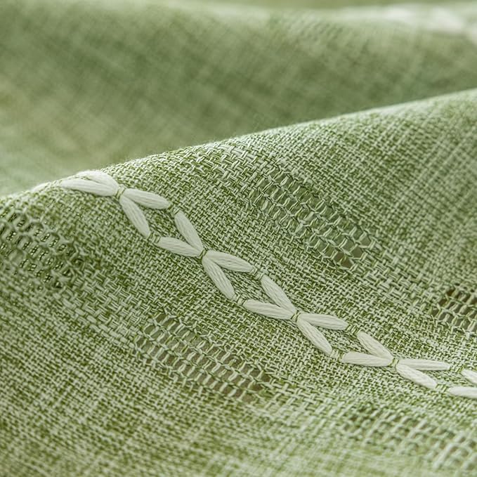 Deeprove Sage Green Boho Curtain 84 inches Length for Living Room Bedroom Nursery Doorway, Sheer Bohemian 84 inches Long Stripe Embroidery Privacy Window Fringe Christmas Decor W52 x L84, 1 Panel