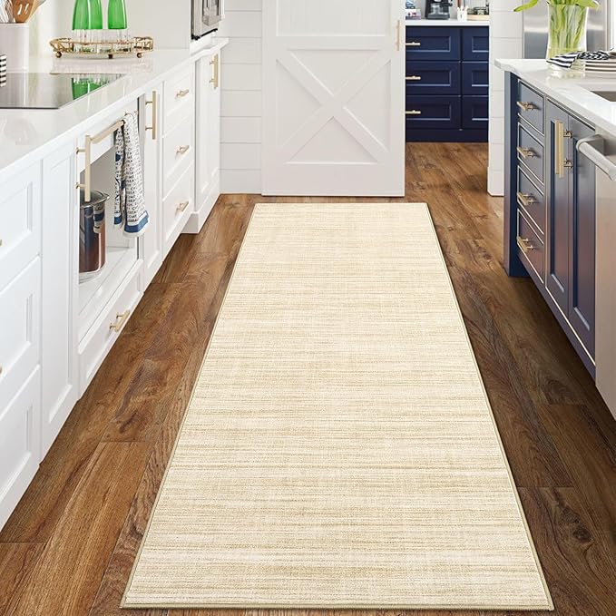 Washable Runner Rug 2x6 Modern Solid Color Kitchen Runner Mat Minimalist Plain Long Runner Rug for Entryway Bedroom Bedside Non Slip Low Pile Boho Accent Solid Runner Rugs for Nursery, Beige
