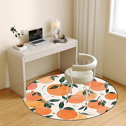 Fruit Orange Round Rug Tangerine Circle Rugs for Bedroom Dorm Living Room Area Rug Floor Mat Pad Doormat Carpet, 5'X5'(150X150cm)