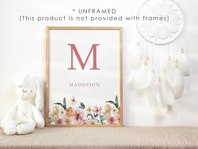 Personalized Name Flower Nursery Wall Art Prints, Crib & Nursery décor, Newborn Baby Girl Gift Present, Floral Baby Girl Room Pictures, Poster For Baby And Kids (6 Prints, Flower 8)