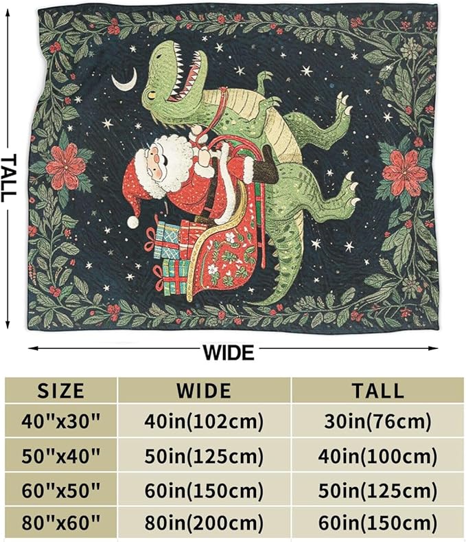 Dinosaur Blanket Christmas Santa Claus Dinosaur Throw Blanket Soft Cozy Fleece Fuzzy Plush Warm Stuff Bedding Nursery Toddler Baby Blankets Gifts for Boys Girls Kids Adult Men Women 60"X80"
