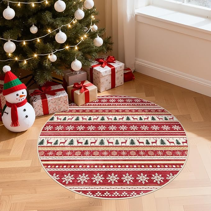 Area Rugs for Living Room Washable Living Room Rug Soft Neutral Indoor Floor Carpet Non-Slip Stain Resistant Modern Boho Rugs for Bedroom Dining Room Kids Room Nursery Office Home Red Green