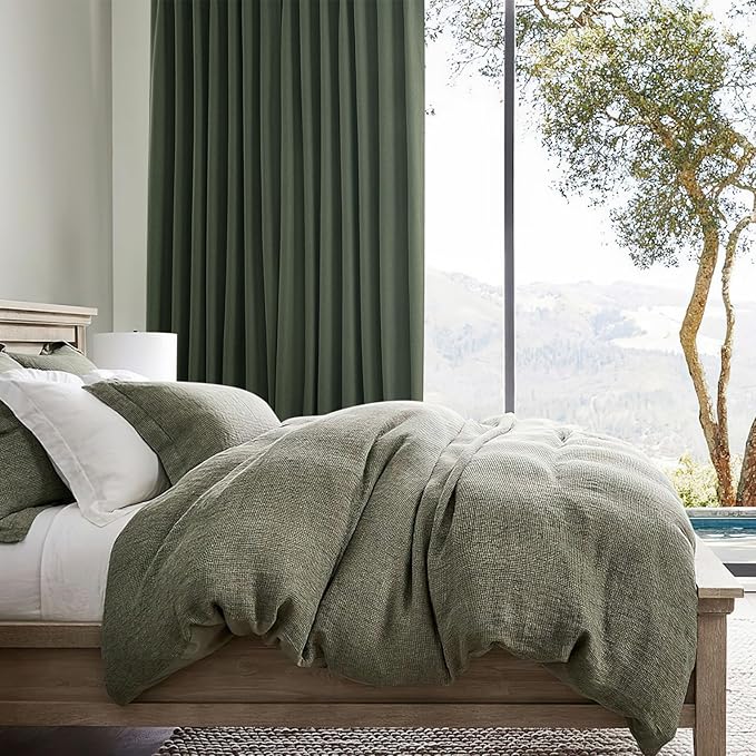Blackout Curtains 95 Inches Long, Light Blocking Vintage Dark Green Curtains for Bedroom Heavy Duty Thick Soundproof Thermal Insulated Viral Pleated Drapes Dining Room (W50 x L95 Olive)