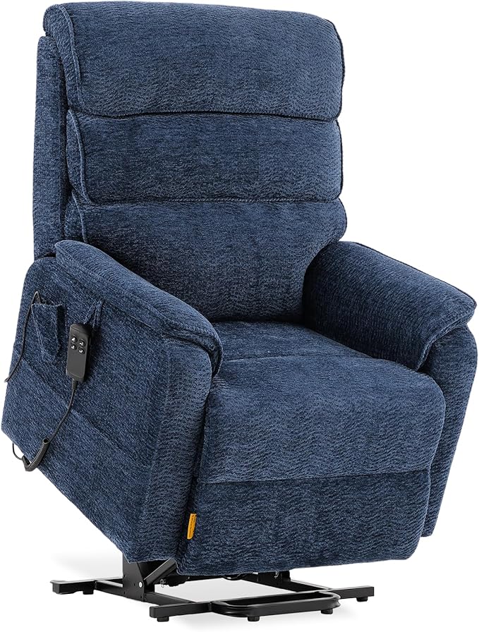 DYNOX 400 lbs Big & Tall Power Lift Recliner Chair for Elderly, Oversized Wide Dual Motor Lay Flat Infinite Positions Recliner with Heat and Massage(9298W,Chenille,Blue)
