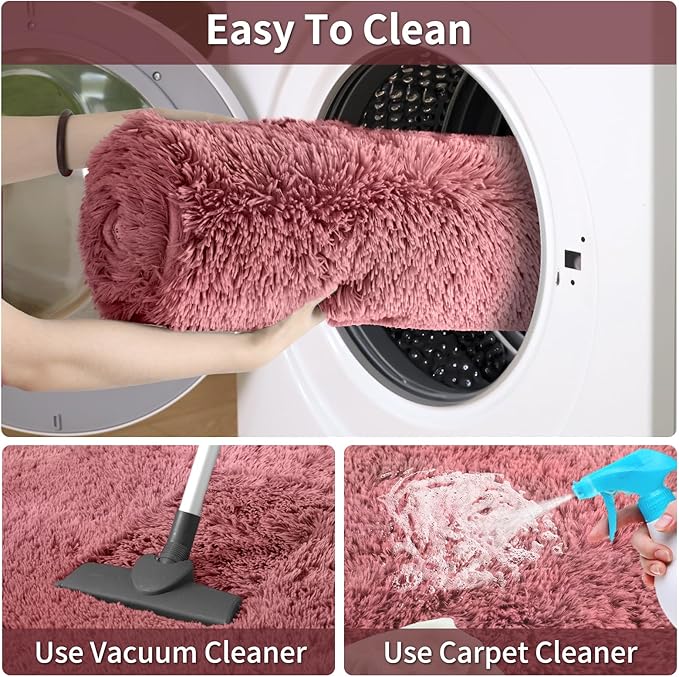 Merelax Soft Modern Indoor Large Shaggy Rug for Livingroom Bedroom Dorm Kids Room Home Decorative, Non-Slip Plush Fluffy Furry Fur Area Rugs Comfy Nursery Accent Floor Carpet 8x10 Feet, Blush