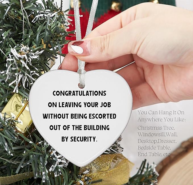Funny Colleague Gift for Promotion Retirement Farewell Goodbye New Job-Thank You Appreciation Congrats Heart Shaped Christmas Ornament for Coworker Boss Leader-Office Leaving Gift Decoration