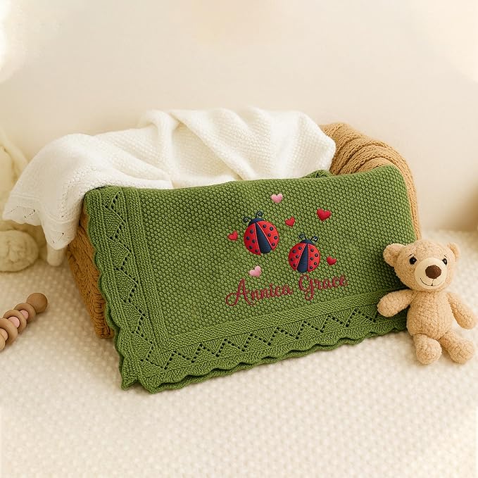 Luxury Personalized Baby Blanket, Soft Breathable Cotton Knit, Custom Embroidered Name Blanket, Newborn Baby Gift, Baby Shower Present, Gifts for New Mom, Baby Girl & Boy Style 5